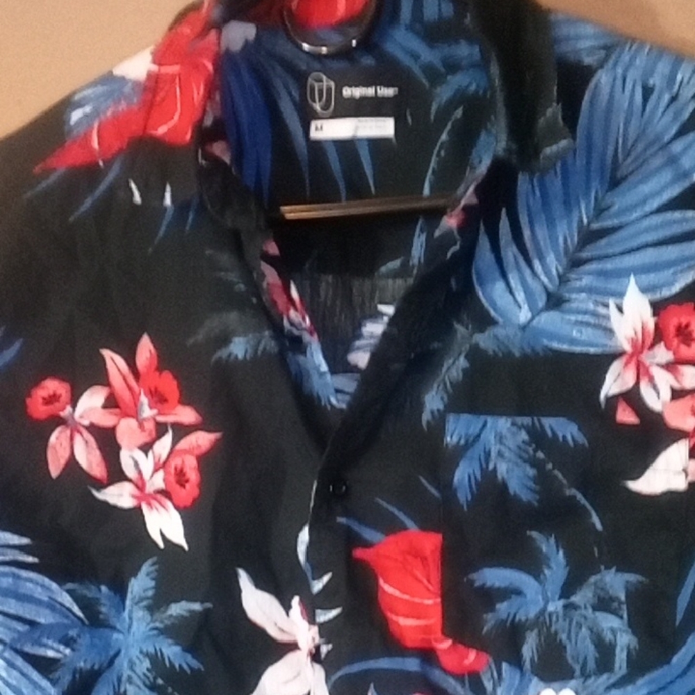 Original Use Black and Blue Floral Casual Button Down Shirt Size Med